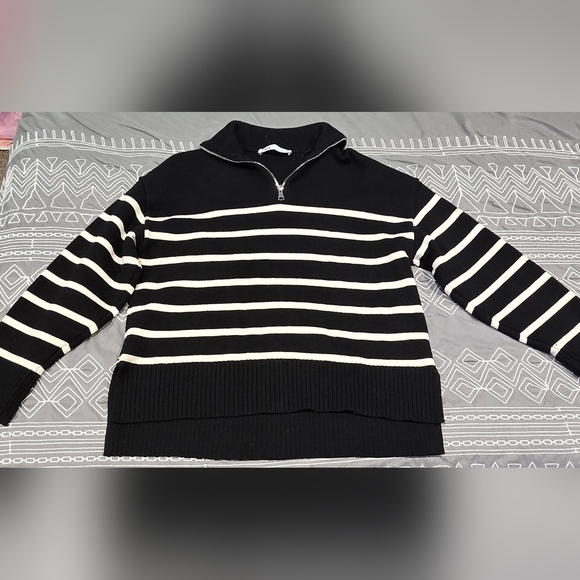 Zara Sweaters - Zara Quarter Zip Striped Sweater Size Medium